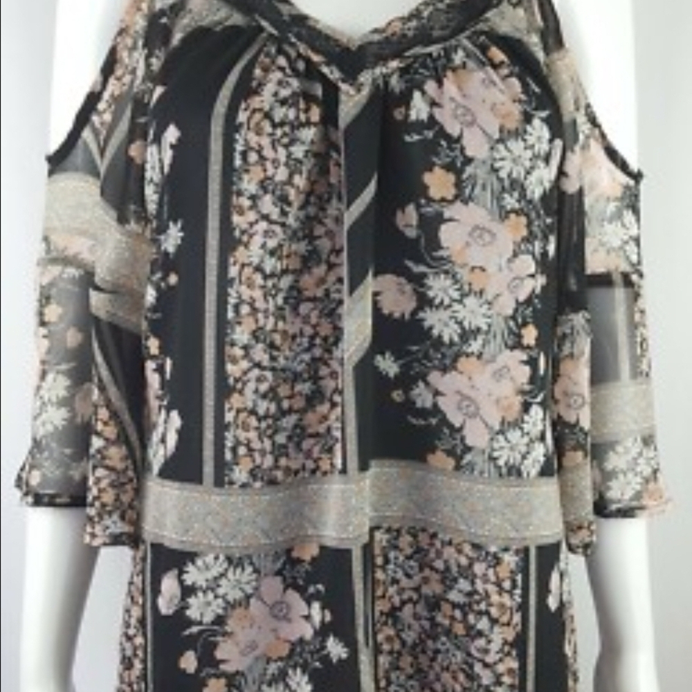 Ricki's Black and Pink Floral Cold Shoulder Blouse